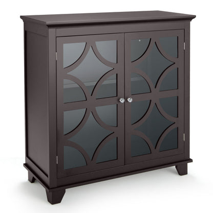 Modern Buffet Cabinet with Glass Doors and Adjustable Storage Shelf - Brown