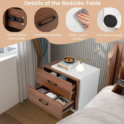 Sleek Modern Nightstand with 2 Drawers for Bedroom or Living Room Organization