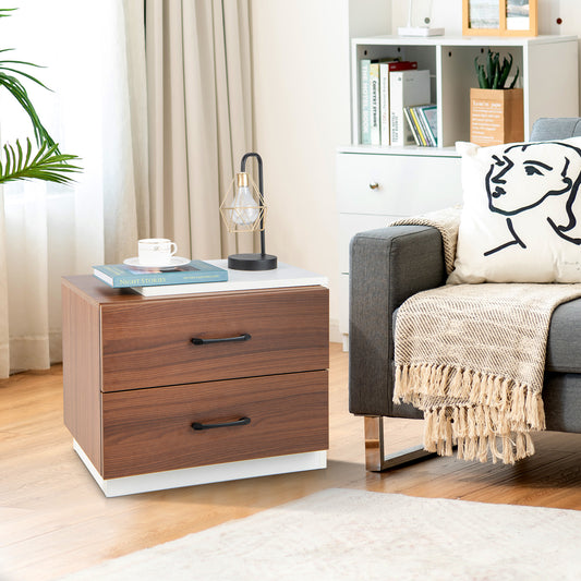 Sleek Modern Nightstand with 2 Drawers for Bedroom or Living Room Organization
