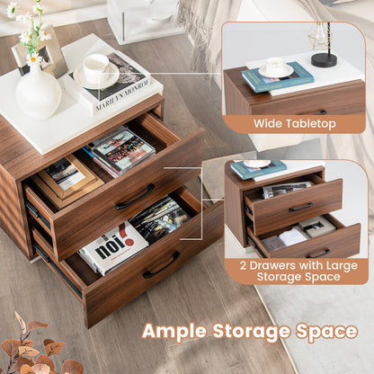 Sleek Modern Nightstand with 2 Drawers for Bedroom or Living Room Organization