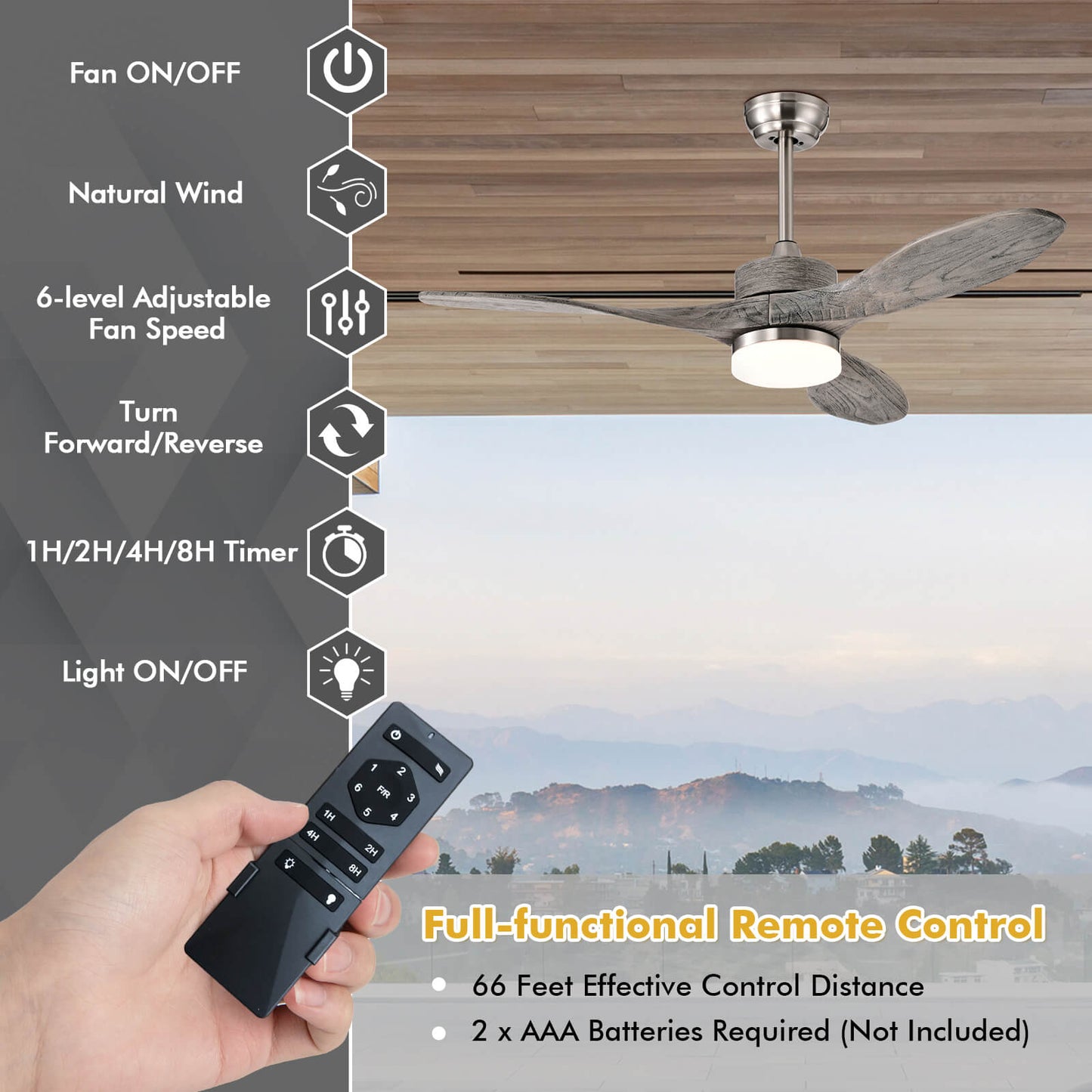 48 Inch Wooden Ceiling Fan with LED Light and 6 Speed Remote Control