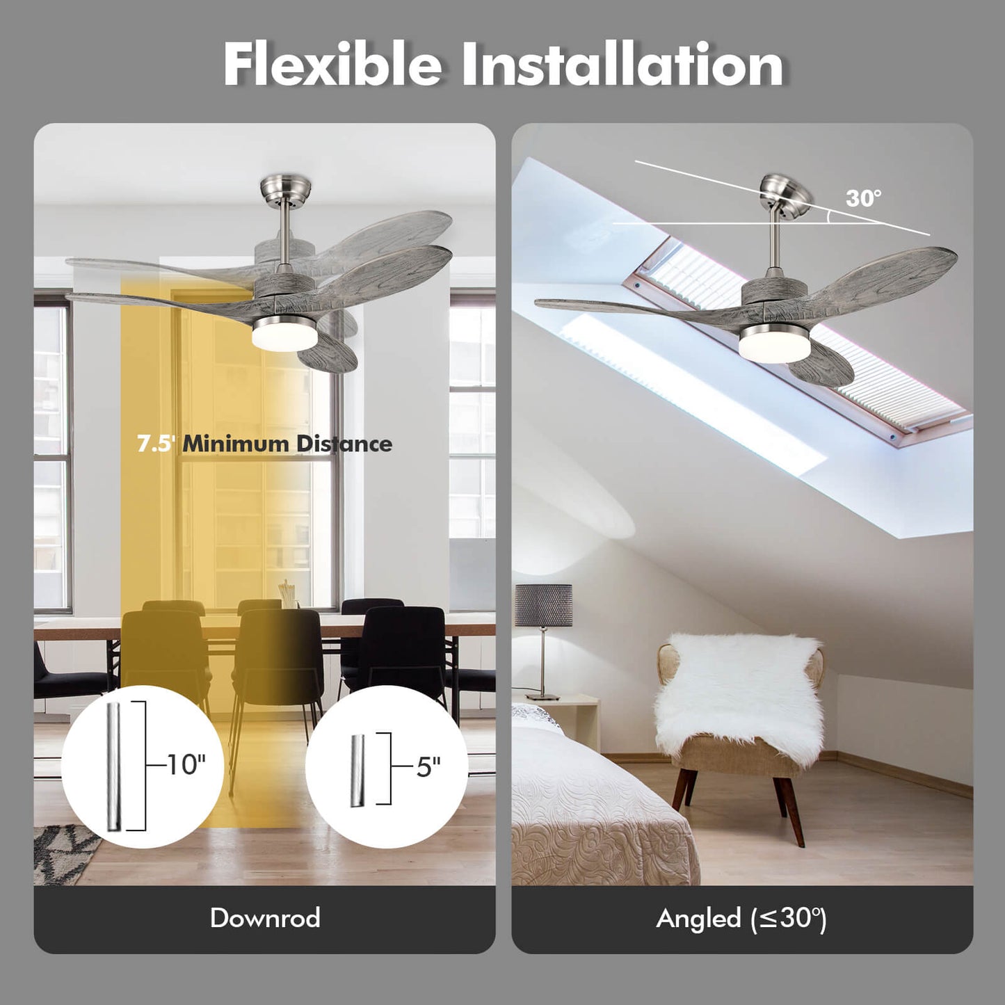 48 Inch Wooden Ceiling Fan with LED Light and 6 Speed Remote Control