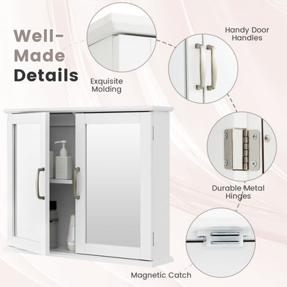 Wall-Mounted 2 Tier Medicine Cabinet with Mirrors & Handles for Bathroom Storage