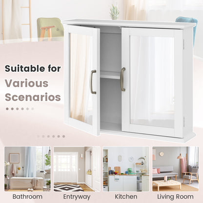 Wall-Mounted 2 Tier Medicine Cabinet with Mirrors & Handles for Bathroom Storage