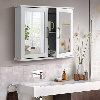 Wall-Mounted 2 Tier Medicine Cabinet with Mirrors & Handles for Bathroom Storage