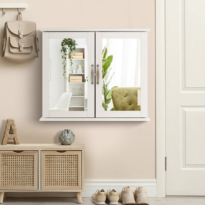 Wall-Mounted 2 Tier Medicine Cabinet with Mirrors & Handles for Bathroom Storage