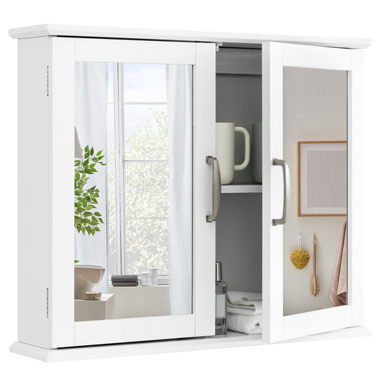 Wall-Mounted 2 Tier Medicine Cabinet with Mirrors & Handles for Bathroom Storage