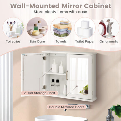 Wall-Mounted 2 Tier Medicine Cabinet with Mirrors & Handles for Bathroom Storage