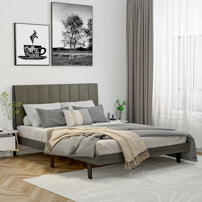 Queen Size Upholstered Bed Frame with Channel Tufted Headboard for Ultimate Comfort