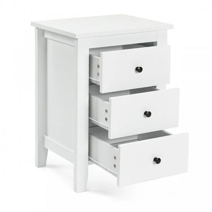 Modern Nightstand with 3 Drawers Bedroom Storage End Table White