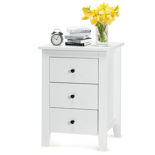 Modern Nightstand with 3 Drawers Bedroom Storage End Table White