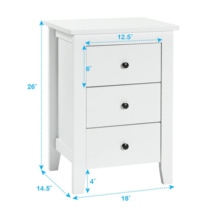Modern Nightstand with 3 Drawers Bedroom Storage End Table White