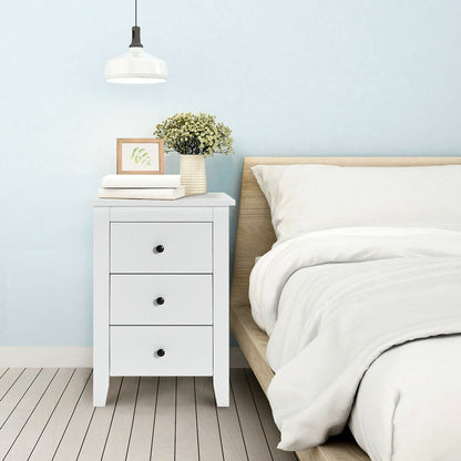 Modern Nightstand with 3 Drawers Bedroom Storage End Table White