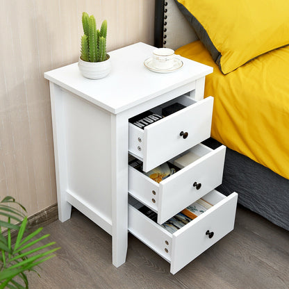 Modern Nightstand with 3 Drawers Bedroom Storage End Table White