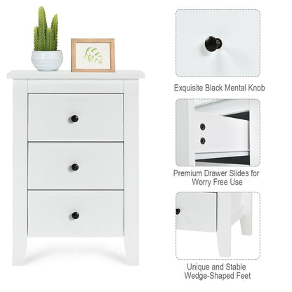 Modern Nightstand with 3 Drawers Bedroom Storage End Table White