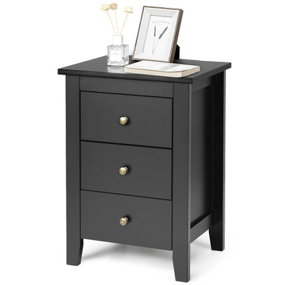 Modern Nightstand with 3 Drawers Bedroom Storage End Table Black