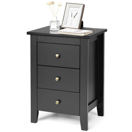 Modern Nightstand with 3 Drawers Bedroom Storage End Table Black