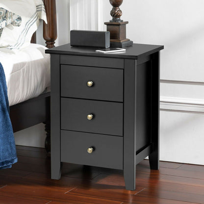 Modern Nightstand with 3 Drawers Bedroom Storage End Table Black