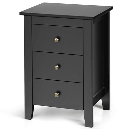 Modern Nightstand with 3 Drawers Bedroom Storage End Table Black