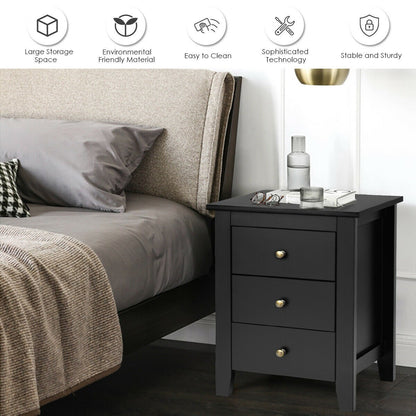 Modern Nightstand with 3 Drawers Bedroom Storage End Table Black