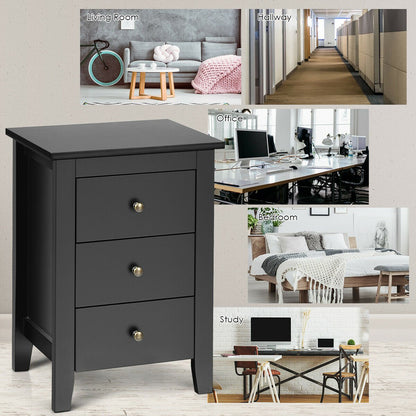 Modern Nightstand with 3 Drawers Bedroom Storage End Table Black