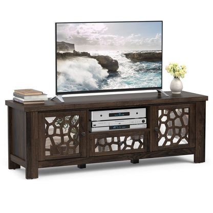 Retro TV Stand with Mirrored Doors and Storage Drawer for TVs up to 60 Inches – Dark Brown