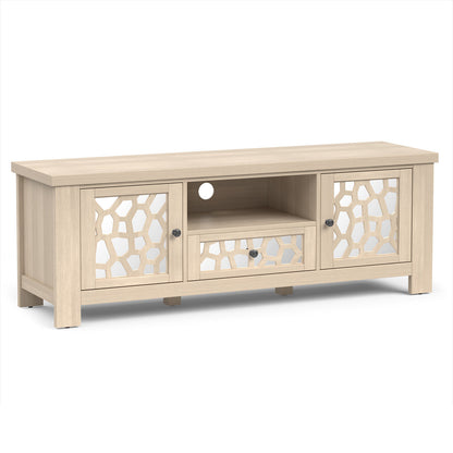 Retro TV Stand with Mirrored Doors and Storage Drawer for TVs up to 60 Inches – Natural