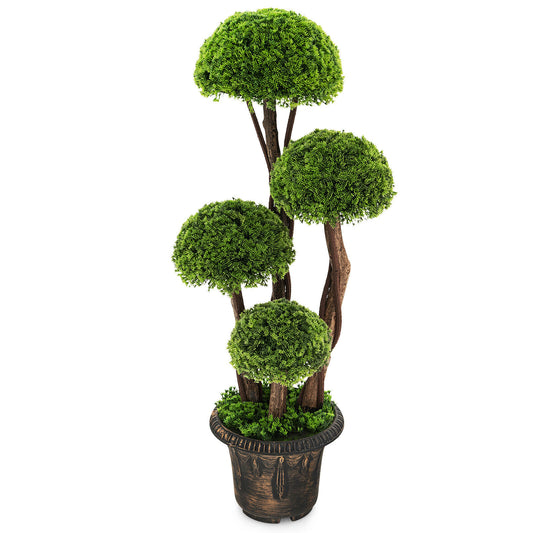 3 Feet Artificial Cedar Topiary Tree with Rattan Trunk – Lifelike Indoor/Outdoor Décor