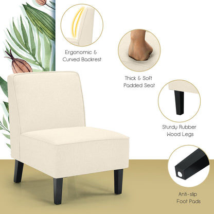 Contemporary Armless Accent Chair with Linen Fabric and Wood Base Beige