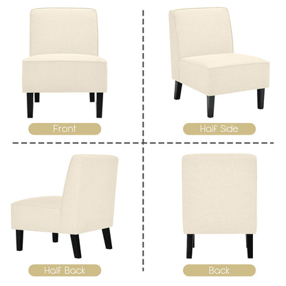 Contemporary Armless Accent Chair with Linen Fabric and Wood Base Beige
