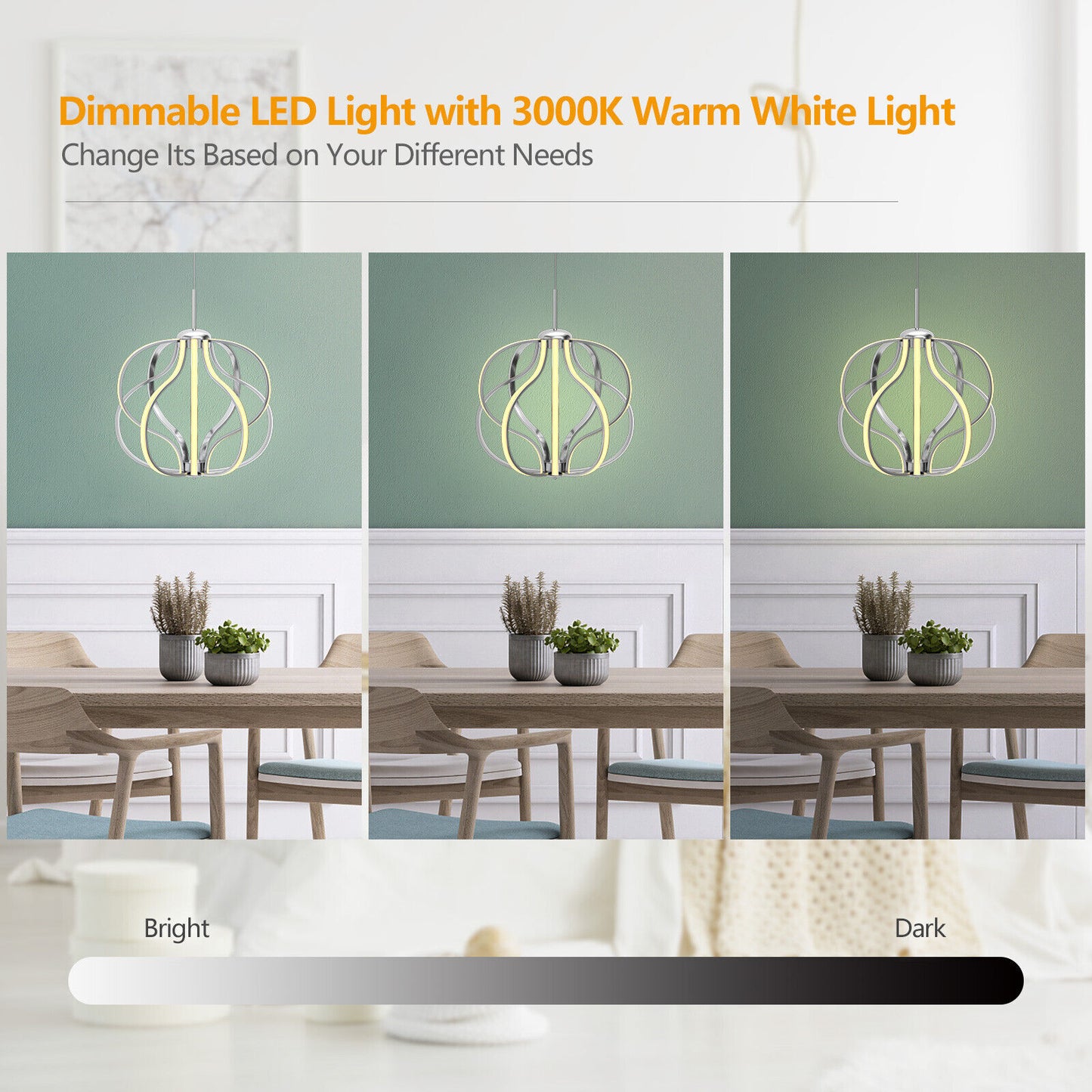 Stylish Dimmable Warm White LED Chandelier for Living & Dining Spaces