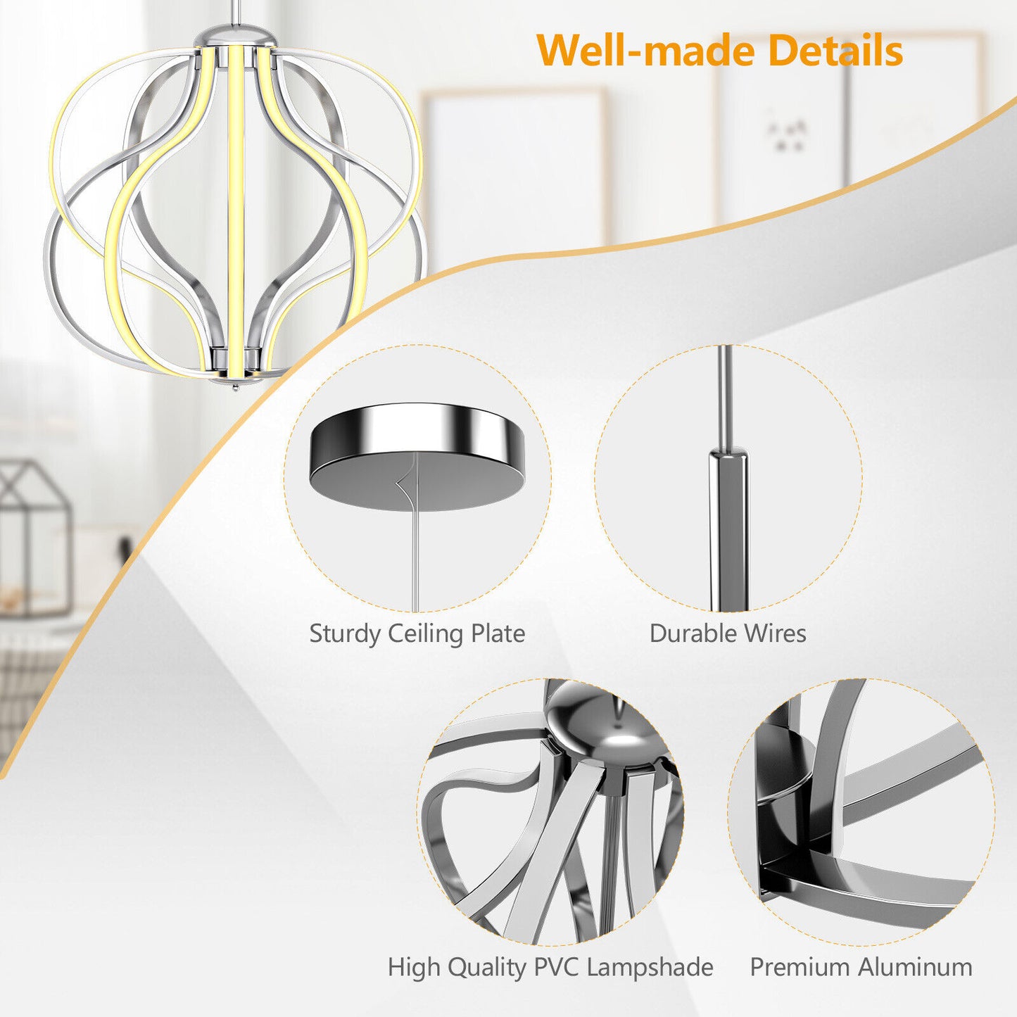 Stylish Dimmable Warm White LED Chandelier for Living & Dining Spaces