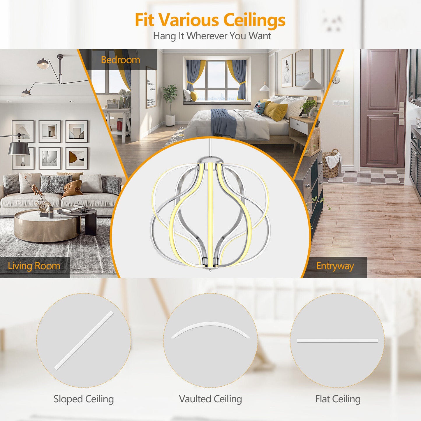 Stylish Dimmable Warm White LED Chandelier for Living & Dining Spaces