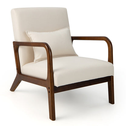 Comfort Accent Chair with Rubber Wood Base and Lumbar Cushion - Beige