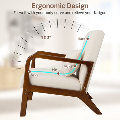 Comfort Accent Chair with Rubber Wood Base and Lumbar Cushion - Beige