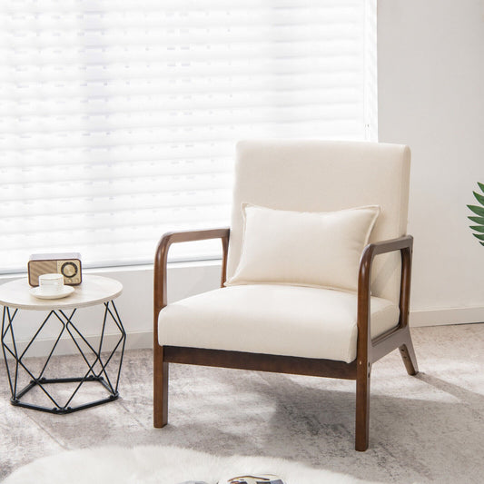 Comfort Accent Chair with Rubber Wood Base and Lumbar Cushion - Beige