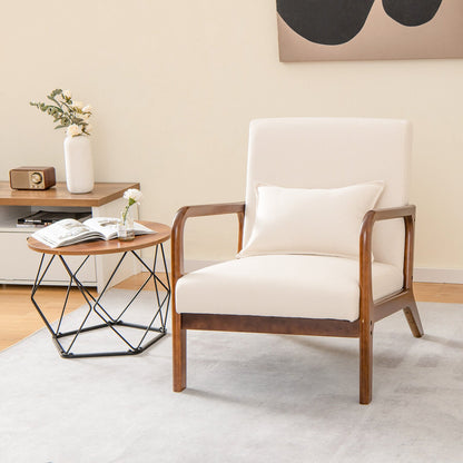 Comfort Accent Chair with Rubber Wood Base and Lumbar Cushion - Beige