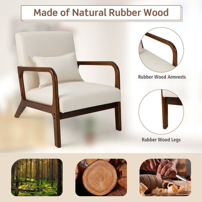 Comfort Accent Chair with Rubber Wood Base and Lumbar Cushion - Beige
