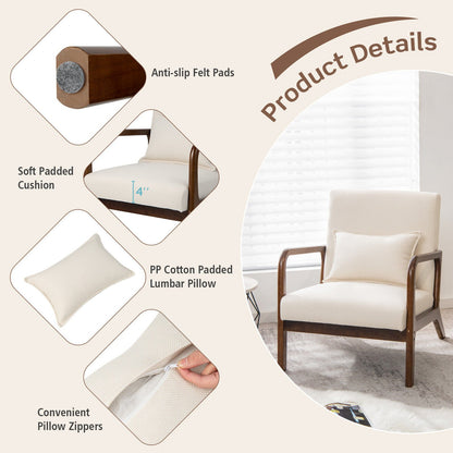 Comfort Accent Chair with Rubber Wood Base and Lumbar Cushion - Beige
