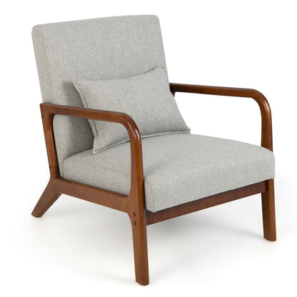 Comfort Accent Chair with Rubber Wood Base and Lumbar Cushion - Grey