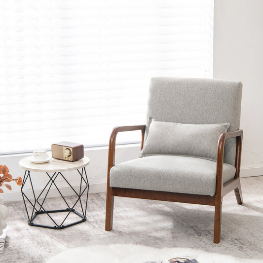Comfort Accent Chair with Rubber Wood Base and Lumbar Cushion - Grey