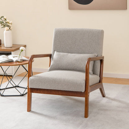 Comfort Accent Chair with Rubber Wood Base and Lumbar Cushion - Grey