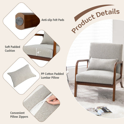 Comfort Accent Chair with Rubber Wood Base and Lumbar Cushion - Grey