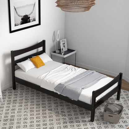 Elegant Twin Size Platform Bed Frame with Slat Support Foundation – Dark Brown