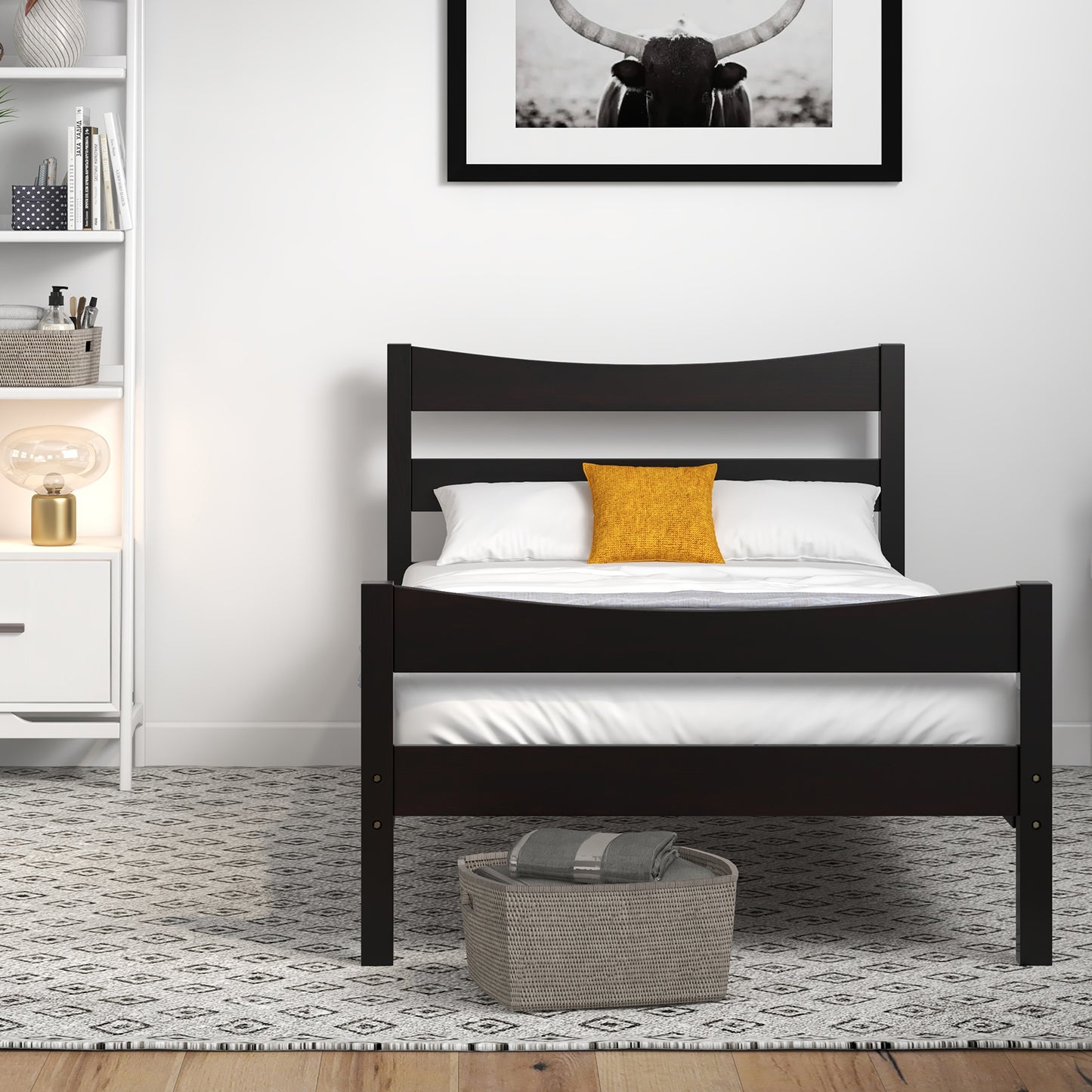 Elegant Twin Size Platform Bed Frame with Slat Support Foundation – Dark Brown