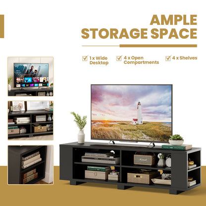 Modern 59 Inch Media Console with Adjustable Open Shelves for TVs up to 65 Inches in Black