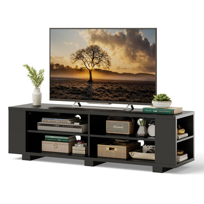 Modern 59 Inch Media Console with Adjustable Open Shelves for TVs up to 65 Inches in Black