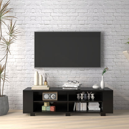 Modern 59 Inch Media Console with Adjustable Open Shelves for TVs up to 65 Inches in Black
