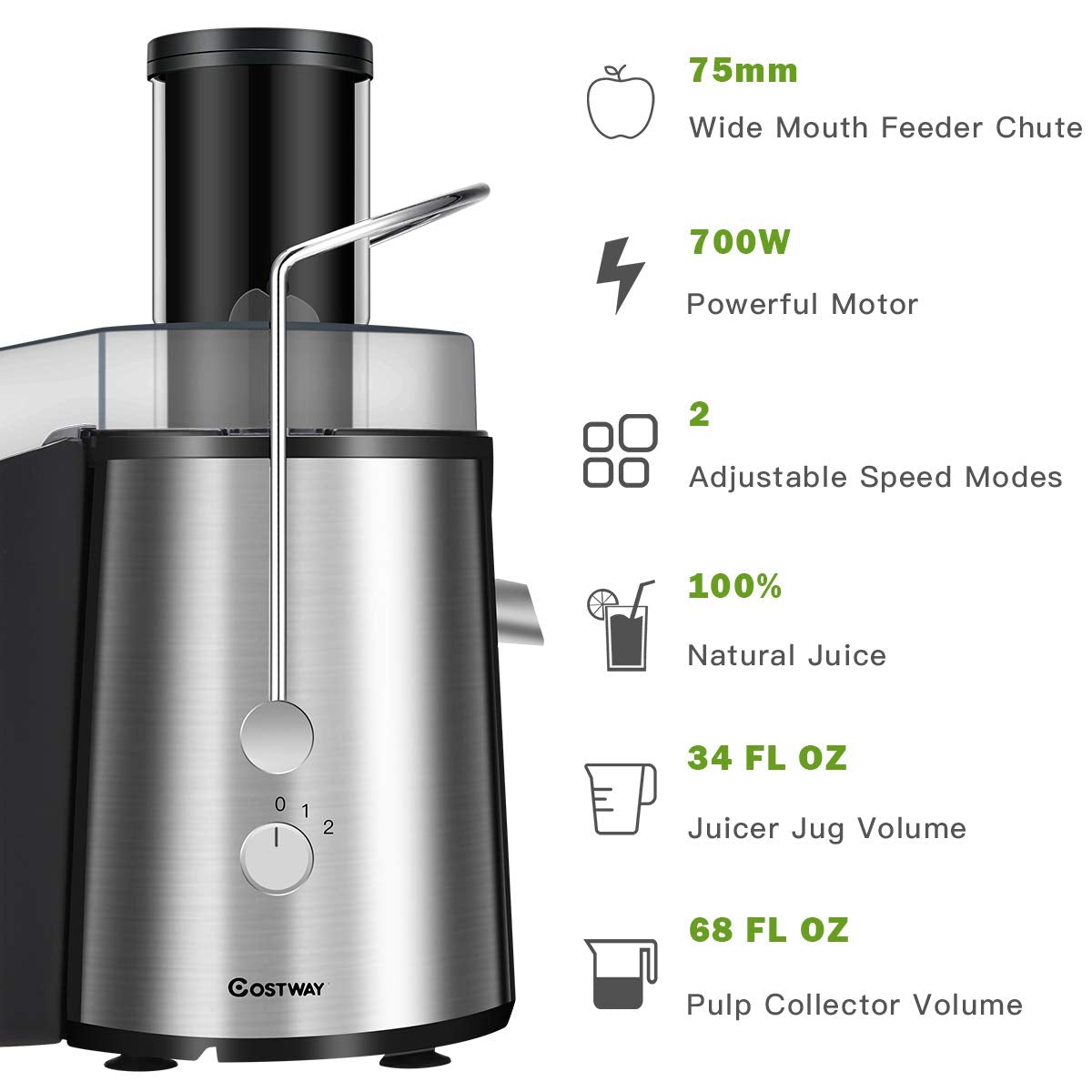 700W Dual Speed Electric Juice Extractor for Fresh Fruit & Vegetable Juicing