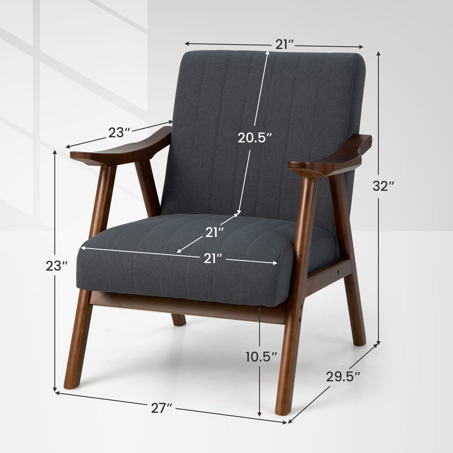 Ergonomic Lounge Armchair with Thick Cushion and Felt Pads Grey